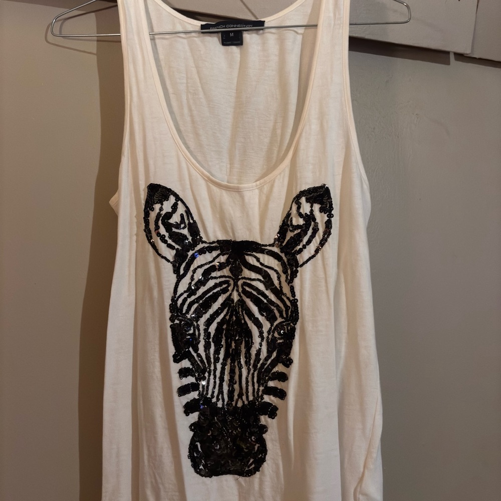 White Zebra Sequin Tank Top